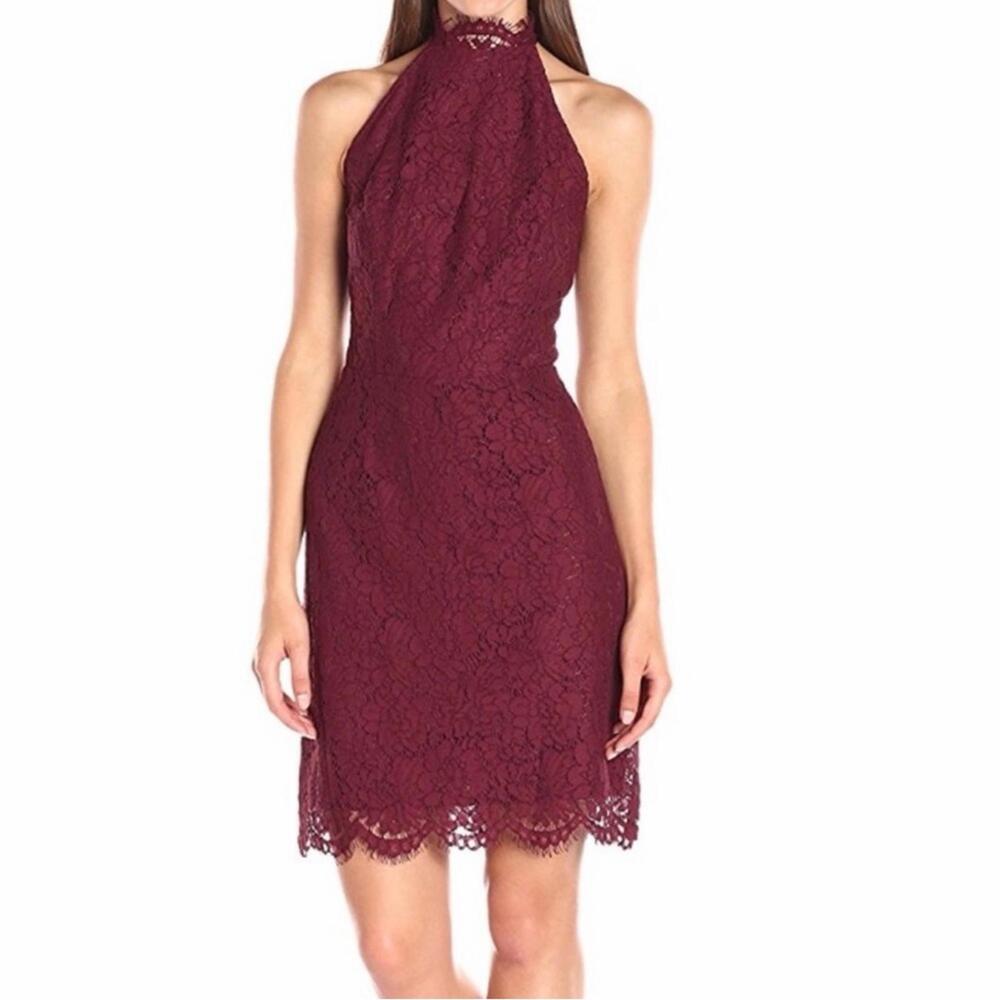 BB DAKOTA Cara Lace Halter Mini Dress Womens 0 XS NWT Burgundy Wine Wedding Date
